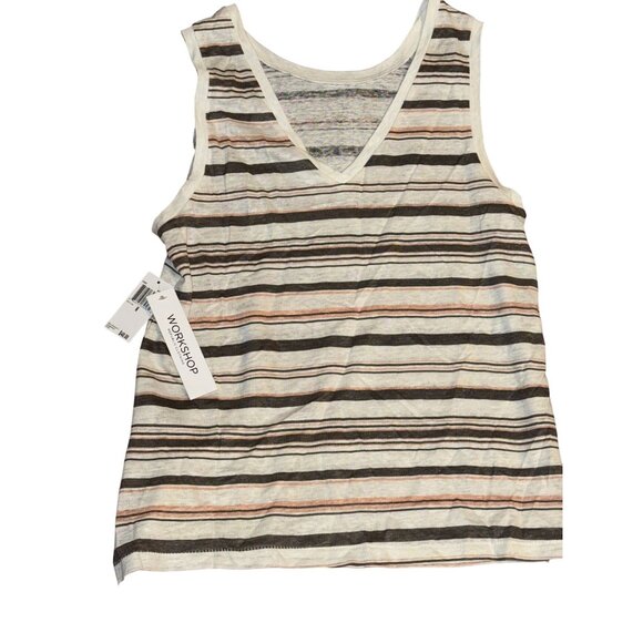 Workshop Republic Clothing Womens Striped Sleeveless Linen Top V-Neck M - Picture 1 of 6